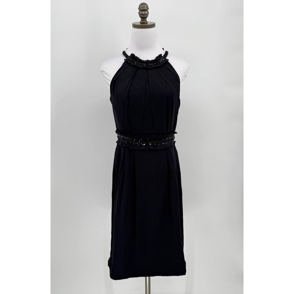 Badgley Mischka Black Crepe Silk Sleeveless Halter Mini Sheath Dress Sz 8 NEW